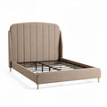 Bed met gestoffeerde hoofdbord in beige stof 200 x 160 x 100cm