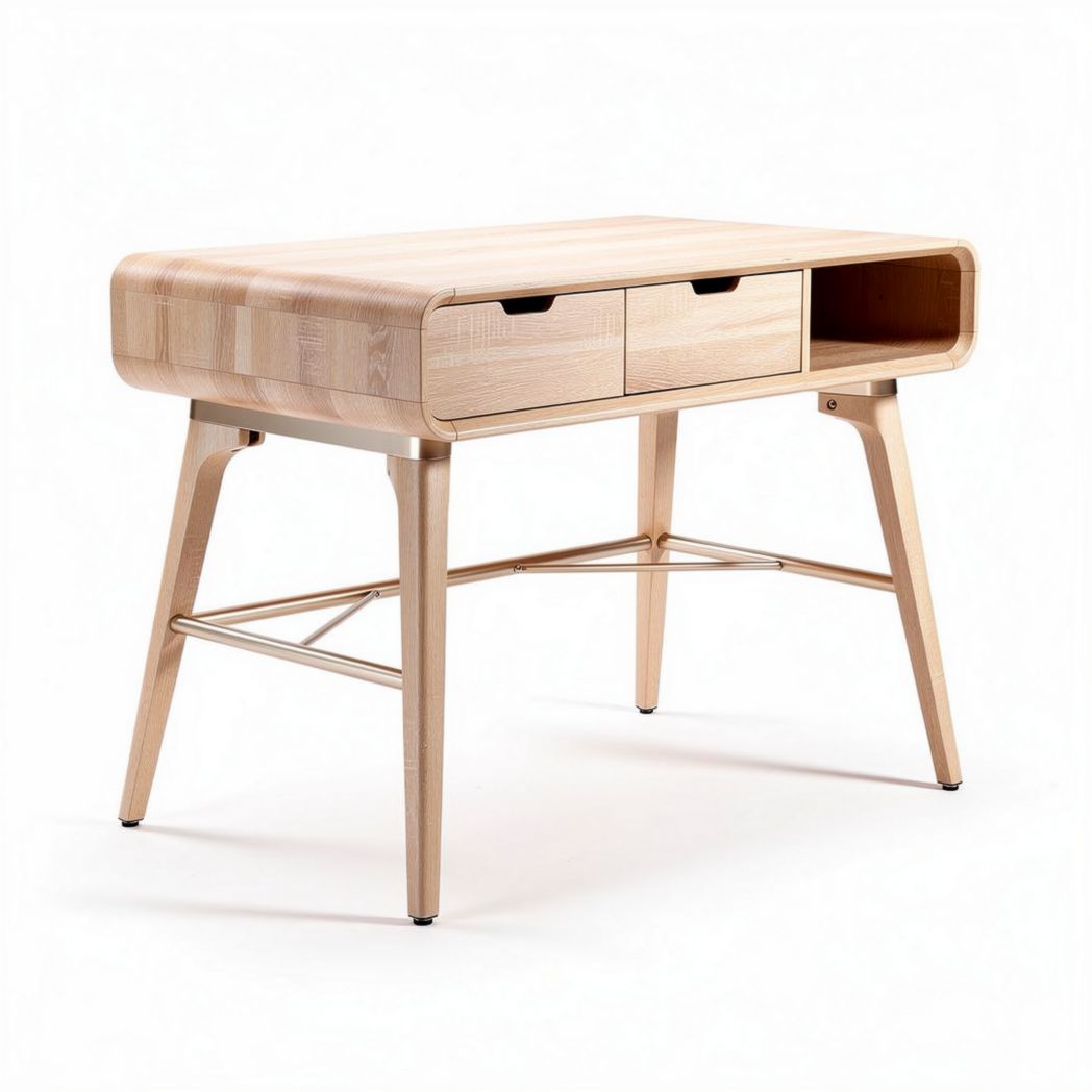 Houten bureau met lades en open opbergruimte 100 x 50 x 75cm naturel