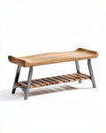 Houten bank met opslagruimte van 120 x 40 x 45cm met metalen frame
