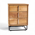 Houten nachtkast met 3 lades en metalen onderstel 40 x 40 x 70cm