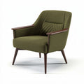 Groene stoel van stof met houten armleuningen en gevlochten rugleuning 80 x 75 x 85cm