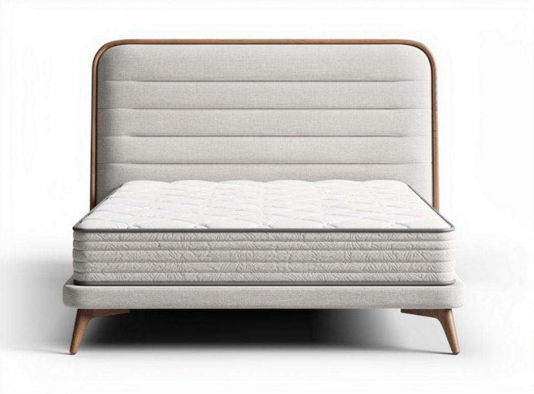 Houten bed met gestoffeerde rugleuning en matraskleur wit 200 x 160 x 30cm