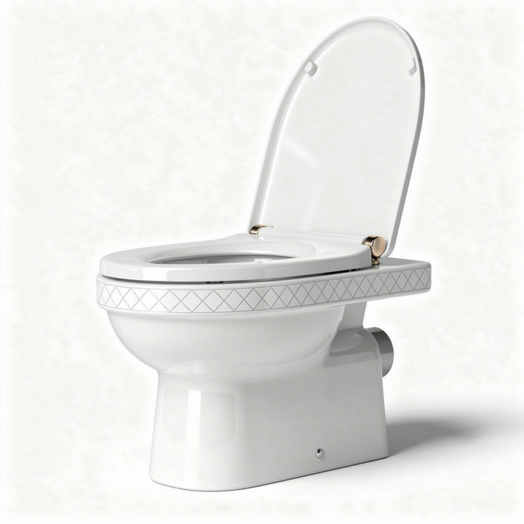 Toilet in keramiek met een afvoermaat van 42 x 36 x 40cm en doorzichtige zitting
