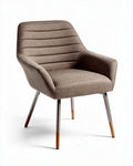 Beige stoffen stoel met gestreept ontwerp en metalen poten 70 x 65 x 80cm