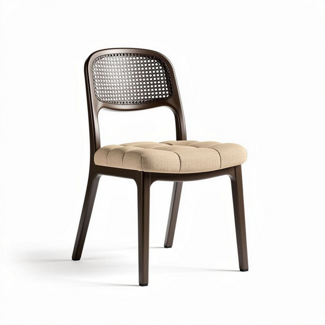 Stoel van kunststof met gepolsterde zitting in beige en mat zwarte afwerking 45 x 45 x 85cm