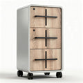 Roldeurkast met drie lades in houtlook 45 x 35 x 60cm grijs en zwart