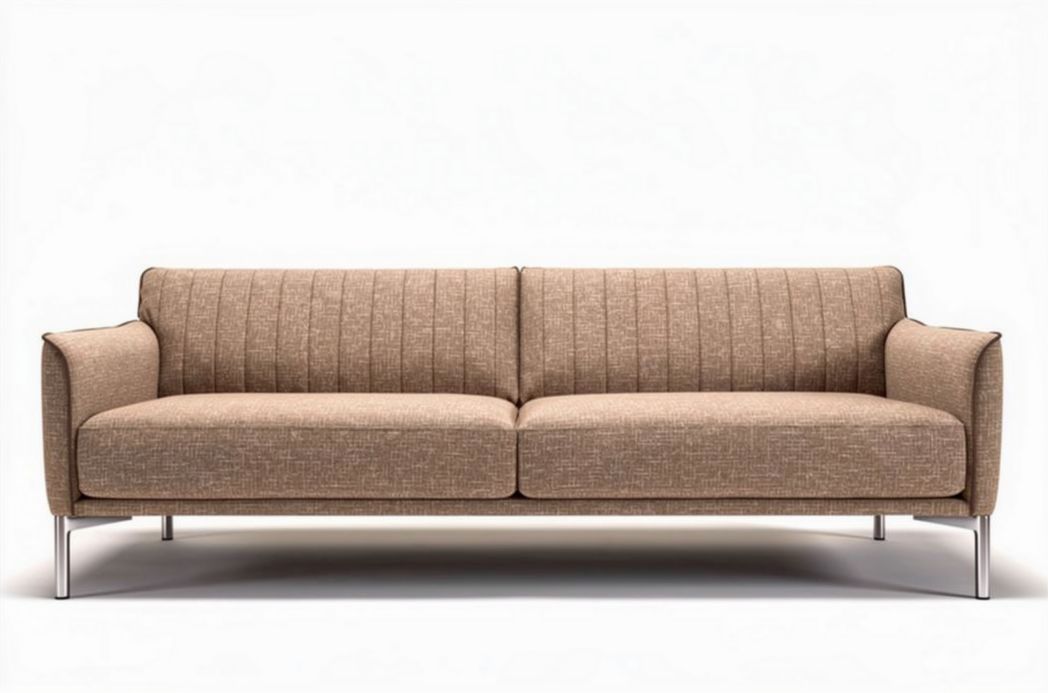 Bank van stof met een afmeting van 200 x 90 x 85 cm in bruin beige